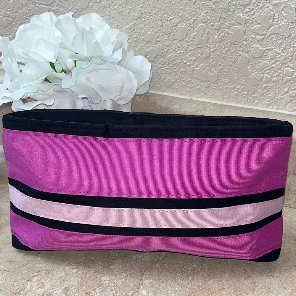 Ysl Yves Saint Laurent Pink Black Striped Cosmetic Makeup Bag, Pouch Novelty